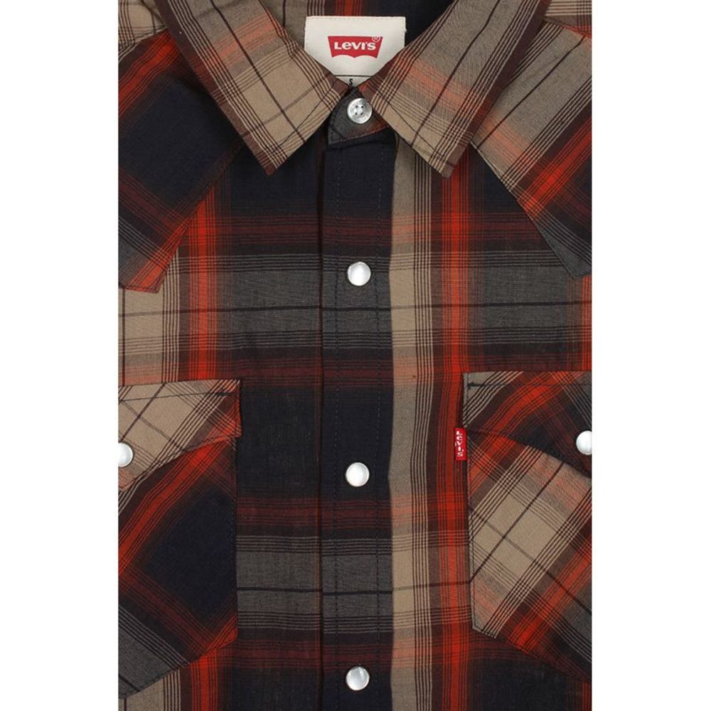 Levi's Men's Long Sleeve Western Cut Snap Plaid Shirt Khaki Blue - Picture 3 of 4